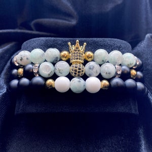 Mint Crusader, Beaded Bracelet, Mens Beaded Bracelet, Onyx Beads, Hematite, Religion, Saint, Bishop, His Gift, Boyfriend Gift, For Him