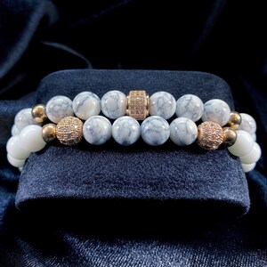 Chic, Rose Gold Marble Beaded Bracelet Set
