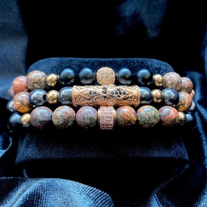 Jupiter, Rose Gold and Jasper Beaded Bracelet Set