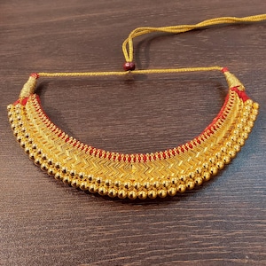 Pretty Pearls Kolhapuri Thushi Choker Necklace | Traditional Maharashtrian Jewelry | Gold Tone Beaded Indian Necklace | Festive Ethnic Wear