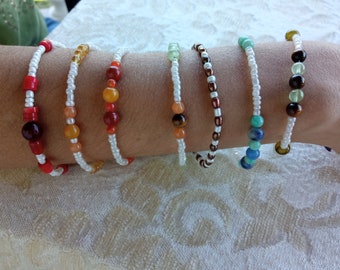 16 pc Delicate bracelet semi precious stones  mix and match set