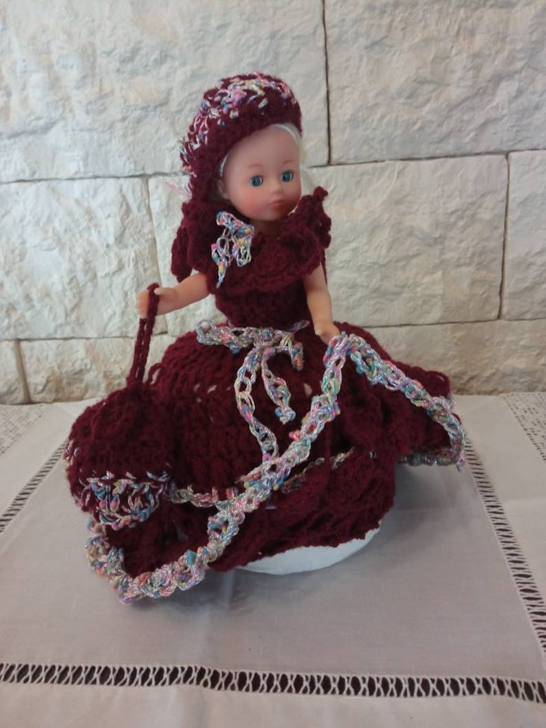Crocheted Toilet Paper Cover Doll Dress Set Barbie Type Doll Dress