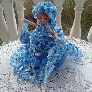 Handmade crocheted Doll dress toilet roll cover, doll wardrobe for barbie type dolls, mother's day gift