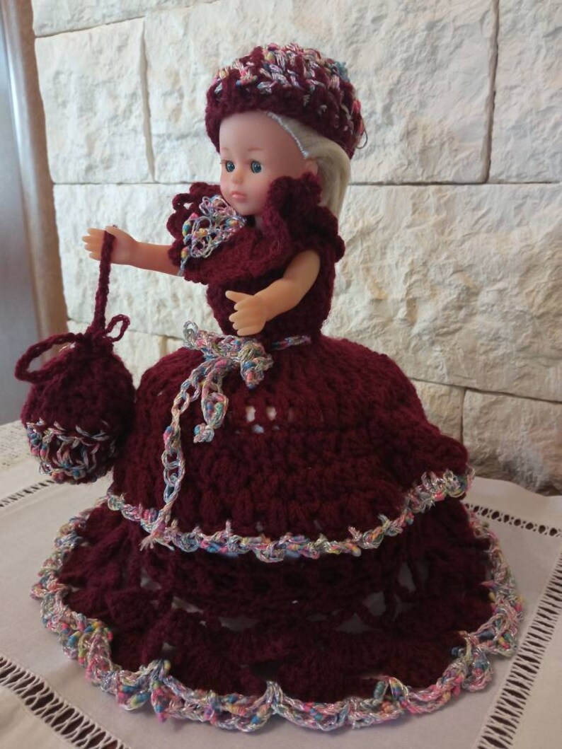 Crocheted Toilet Paper Cover Doll Dress Set Barbie Type Doll Dress