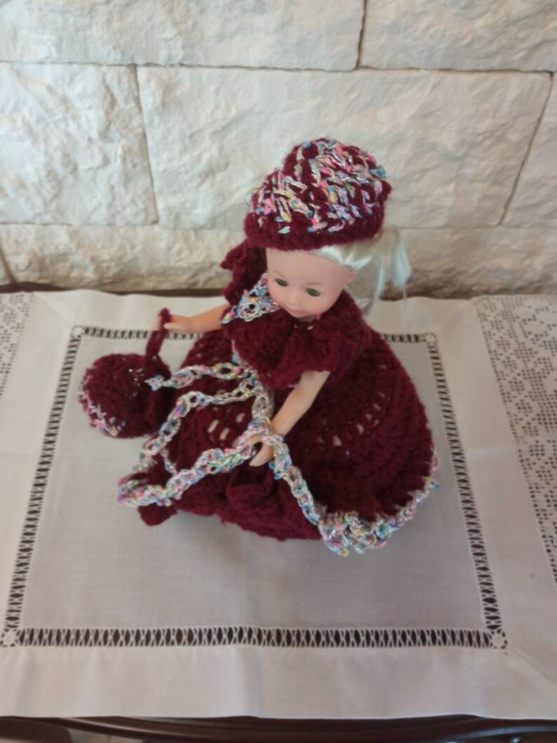 Crocheted Toilet Paper Cover Doll Dress Set Barbie Type Doll Dress