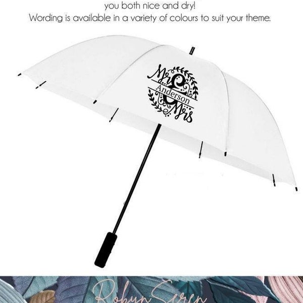 White personalised wedding umbrella/brolly, Bridal Umbrella, Mr and Mrs Umbrella