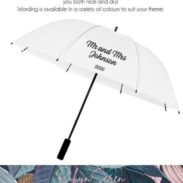 White personalised wedding umbrella/brolly, Bridal Umbrella, Mr and Mrs Umbrella