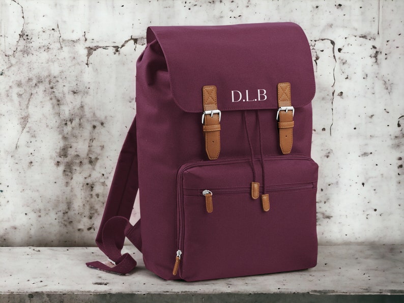 Personalisierter vintage Laptop-Rucksack/Rucksack Burgundy