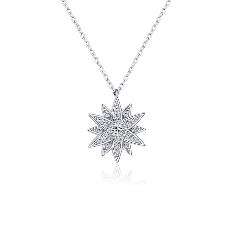 Polaris Necklace Starburst Necklace Compass Necklace Sterling Silver North Star Necklace with Cubic Zirconia