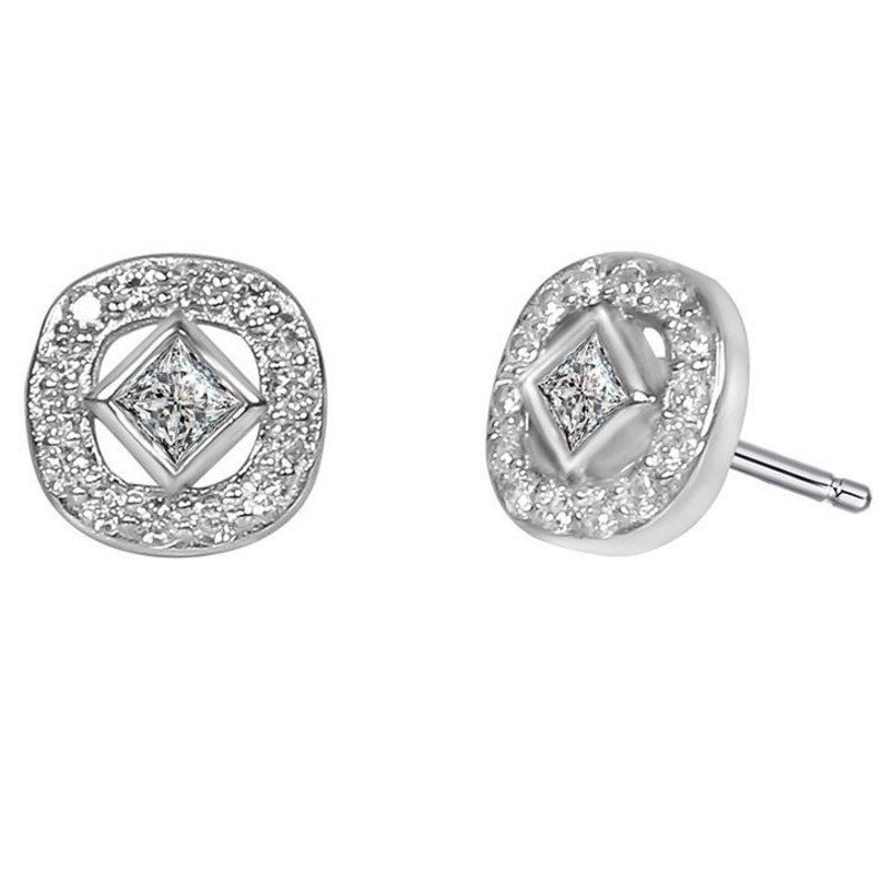 Special sterling silver studs with a square cubic zirconia inside a CZ cushion frame Cushion Shape Multi Cz Stud Pair \u2013 Mom /& Daughter