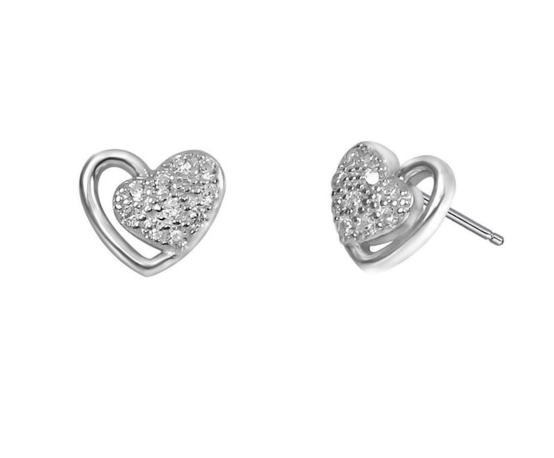 Asymmetrical Pave Heart Pair \u2013 Mom /& Daughter half framed with gentle clean heart line Asymmetrical sparkling pave heart
