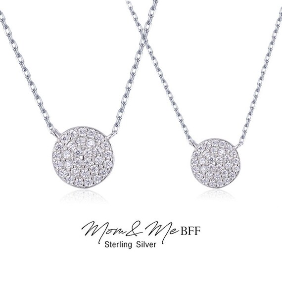 Mother Daughter Necklace Set Pave Disc 
