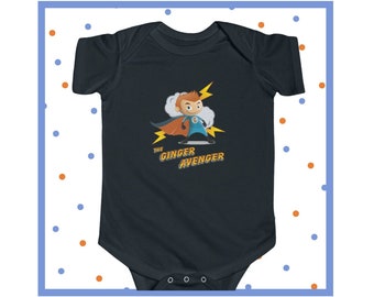 The Ginger Avenger - Hombre - Bebé Onesie / Camisa de superhéroe pequeño / Regalo para niños / Lindo regalo para el cabello rojo / Divertido regalo para el baby shower /