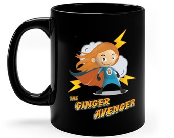 The Ginger Avenger Female 11oz Black Mug | Funny Mug For Red Hair | Redhead Gift | Cute Coworker Gift | Ginger Coffee Mug