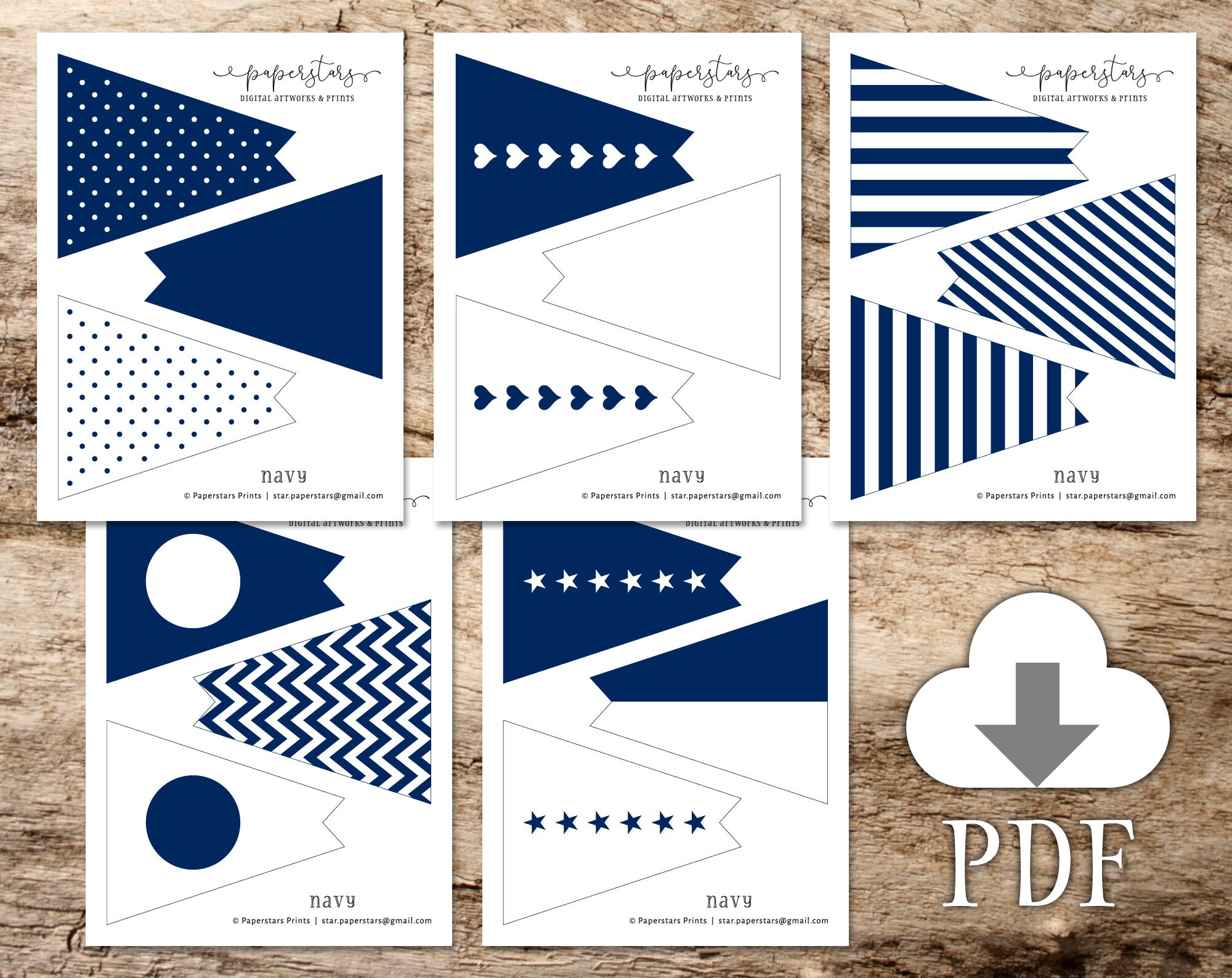 Printable digital bunting banner file in navy blue color 15 | Etsy