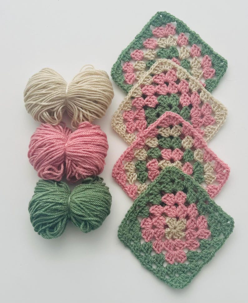 Crochet Granny Square Starter Kit: Your Creative Adventure Awaits! Rose, meadow oatmeal
