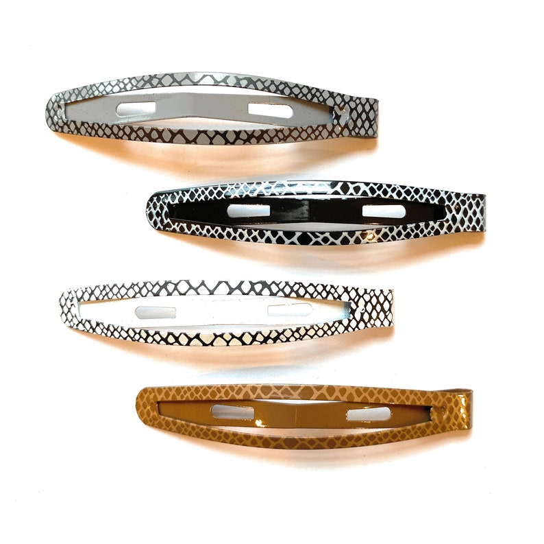 Girls White Gray Brown Teens Hair Accessories w Python Snake Print for Women Mia\u00ae Snip Snaps\u00ae Metal Contour Hair Clips Black 4PCS
