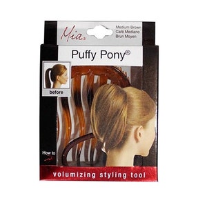 Mia® Puffy Pony®, Ponytail Volumizing Hair Styling Tool Comb for Poofy Hair, Updos, Hair Stylists, Women, Teens, Brides - Brown