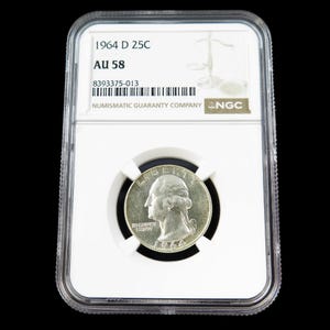 1964-D Silver Washington Quarter – D/D RPM Error, NGC AU58