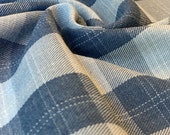 Washed Denim Plaid Fabric - 100 Cotton - 4 Oz (Thin Lightweight) - Blue and Sky blue color Sold by the Yard - 56 quot Wide