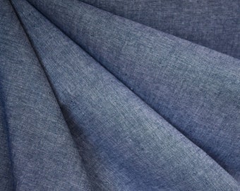 CHAMBRAY Washed Denim Fabric 4oz -Indigo (Navy Jean) Color - 100% Cotton (Thin & Lightweight) - Sold by the Yard - 58" Wide
