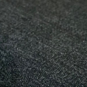 May include: Close-up of a black textured fabric with a subtle sheen. The fabric has a fine, almost granular texture.