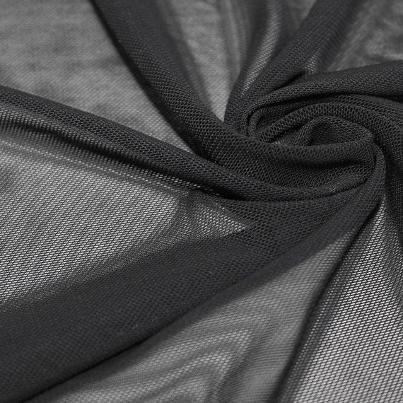 Black Nylon Power Mesh Fabric by the Yard, Soft Sheer Drape Mesh Fabric,  Stretch Mesh Fabric, Performance Mesh Fabric Style 454
