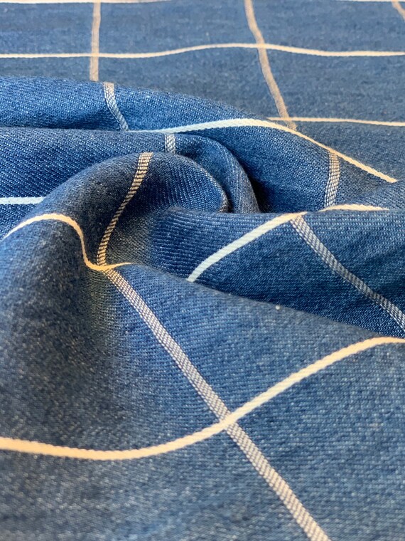 Washed Denim Plaid Fabric 100 Cotton 4 Oz thin Etsy UK