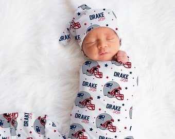 NEW ENGLAND FOOTBALL Baby Swaddle set, Baby Shower Gift, Newborn Gift, Football Baby Swaddle, Personalized Baby Swaddle