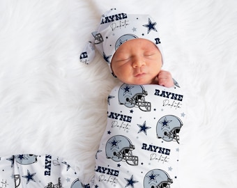 DALLAS FOOTBALL Baby Swaddle set, Baby Shower Gift, Newborn Gift, Football Baby Swaddle, Personalized Baby Swaddle
