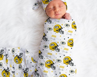 Conjunto de manta para bebé de Green Bay Football, regalo para baby shower, regalo para recién nacido, manta de fútbol para bebé, manta personalizada para bebé