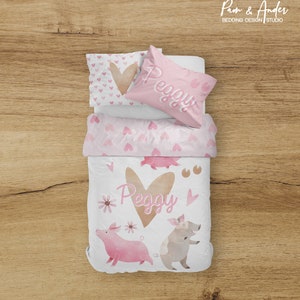 Toddler Girl Bedding Set, Pig Nursery Bedding, Farm Nursery, Pig Girl Bedding, Heart Toddler Bedding, personalized bedding