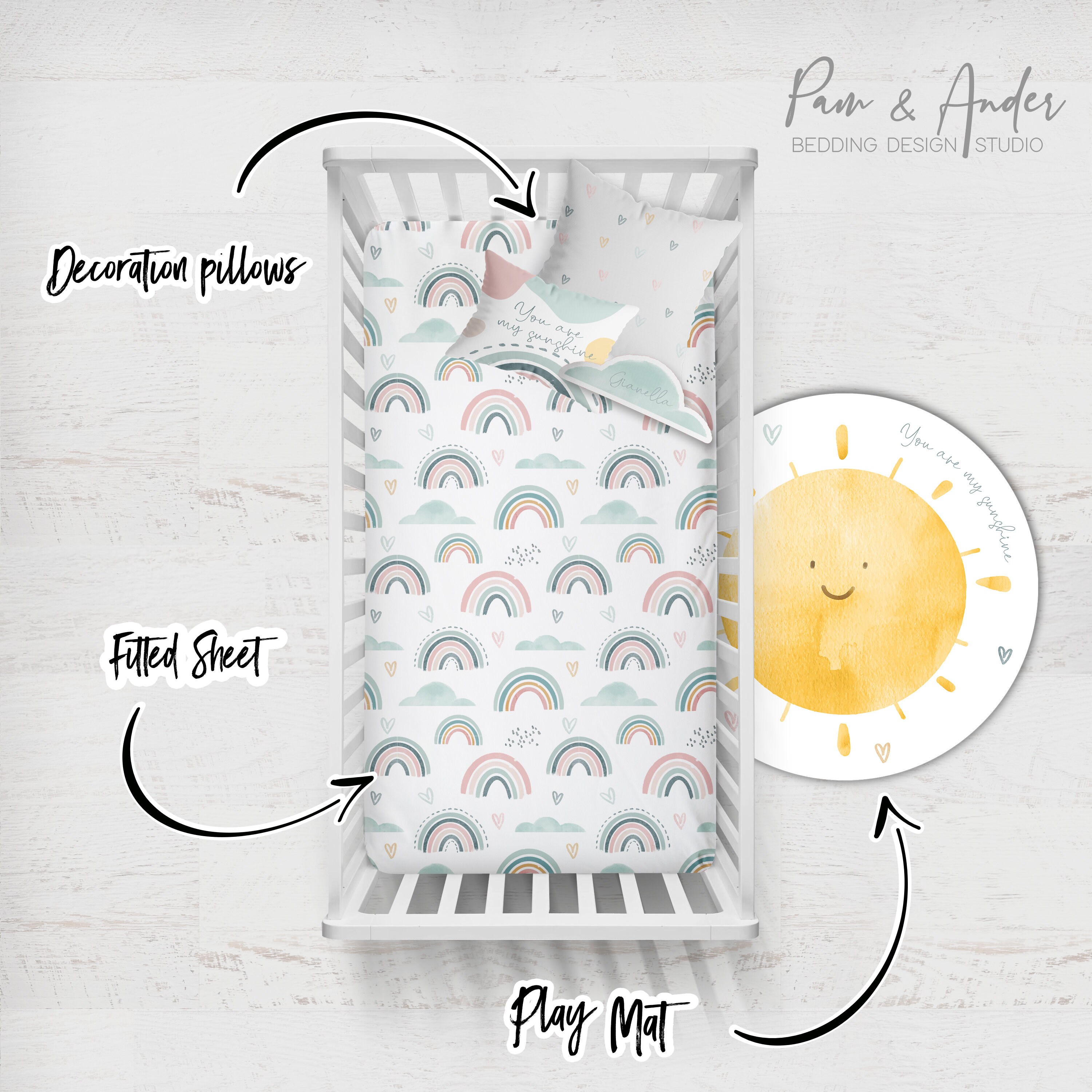 RAINBOW BABY BEDDING Set Rainbow Crib Bedding Girl Nursery Etsy