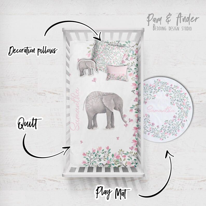 Elephant Crib Set Elephant Girl Bedding Nursery Set Crib Etsy