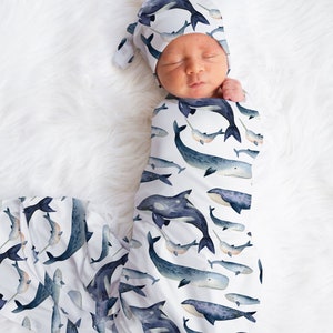Conjunto de pañales para bebé niño WHALE, accesorios para bebé Ocean, pañales personalizados con nombre para bebé, gorro para bebé niño