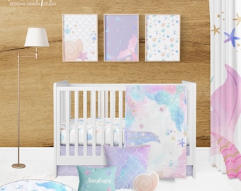 Mermaid Crib Bedding, Baby Girl Mermaid Nursery, Mermaid Nursery, Mermaid Baby Bedding, Personalized Mermaid