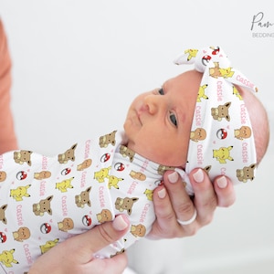Conjunto de pañales para bebé niña con diseño de animales Poke, accesorios de dibujos animados para bebé, pañales personalizados con nombre para bebé, diadema para niña