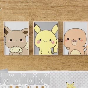 Poke Animals Wall Art Set, Baby Boy Digital Art, Poke Animals Nursery Set, Personalized Poke Baby Digital Files, Gray