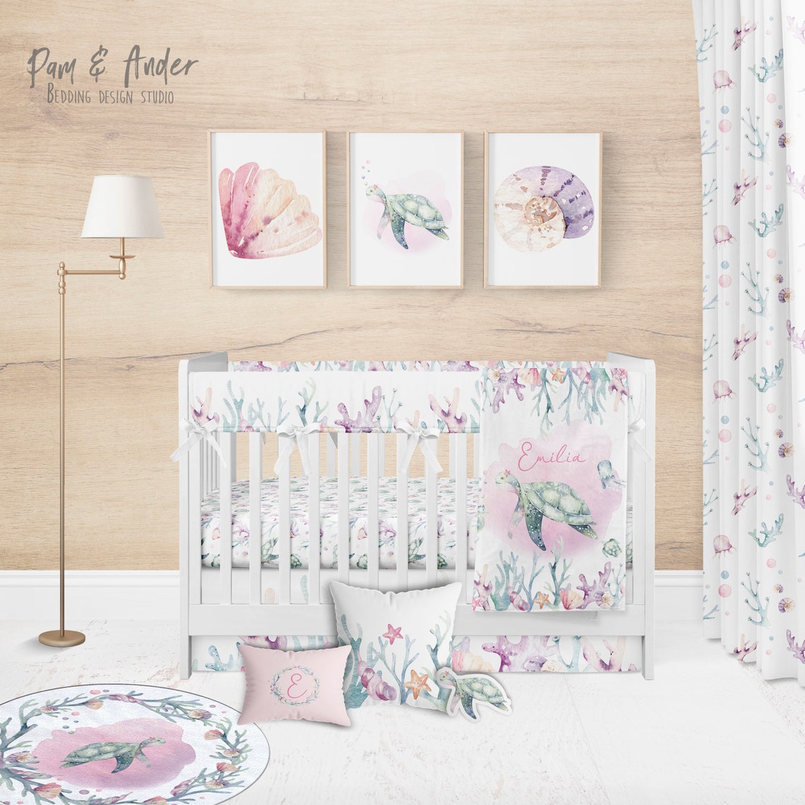 SEA TURTLE CRIB Bedding Set Ocean Nuersery Girl Baby Etsy