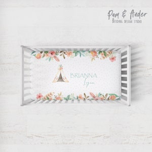 BOHO CRIB SHEET, boho nursery, teepee baby bedding, personalized crib sheet