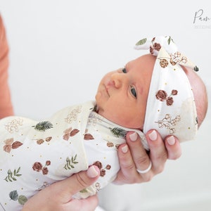 VINTAGE NATURE Baby Girl Swaddle Set, Accesorios para bebés Nature, Swaddle personalizado con nombre de bebé, Diadema para niña