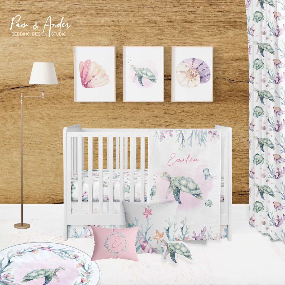 SEA TURTLE CRIB Bedding Set, Ocean Nursery, Girl Baby Bedding, Baby