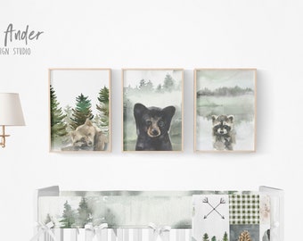 Bear personalized digital art, bear baby room decoration, forest baby, forest inspiration, baby gift, baby room decoration