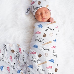 Conjunto de pañales para bebé de béisbol, accesorios deportivos para bebé, pañales personalizados con nombre para bebé, gorro para bebé niño