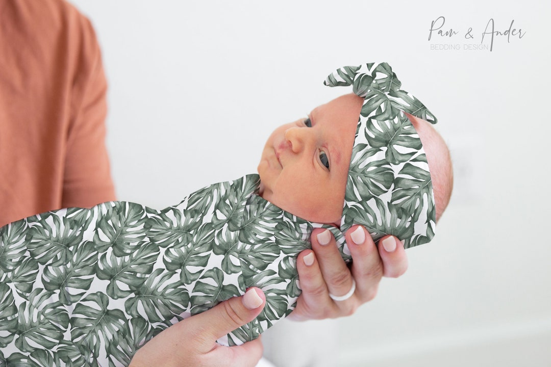 TROPICAL Baby Girl Swaddle Set, Tropical Boho Baby Accesories