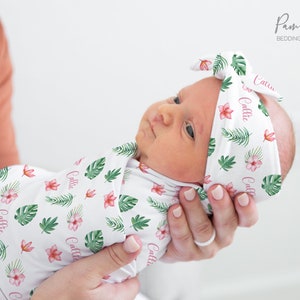 Conjunto de pañales para bebé niña con diseño tropical, accesorios florales para bebé, pañales personalizados con nombre para bebé, diadema para niña