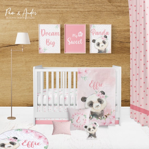 Panda Crib Bedding Set Baby Girl Crib Bedding Panda Nursery Personalized Baby Girl Blanket Floral Bedding Pink Babybedding Etsy