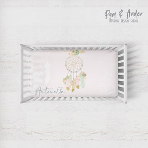 DREAMCATCHER CRIB SHEET, boho nursery, floral baby bedding, personalized crib sheet