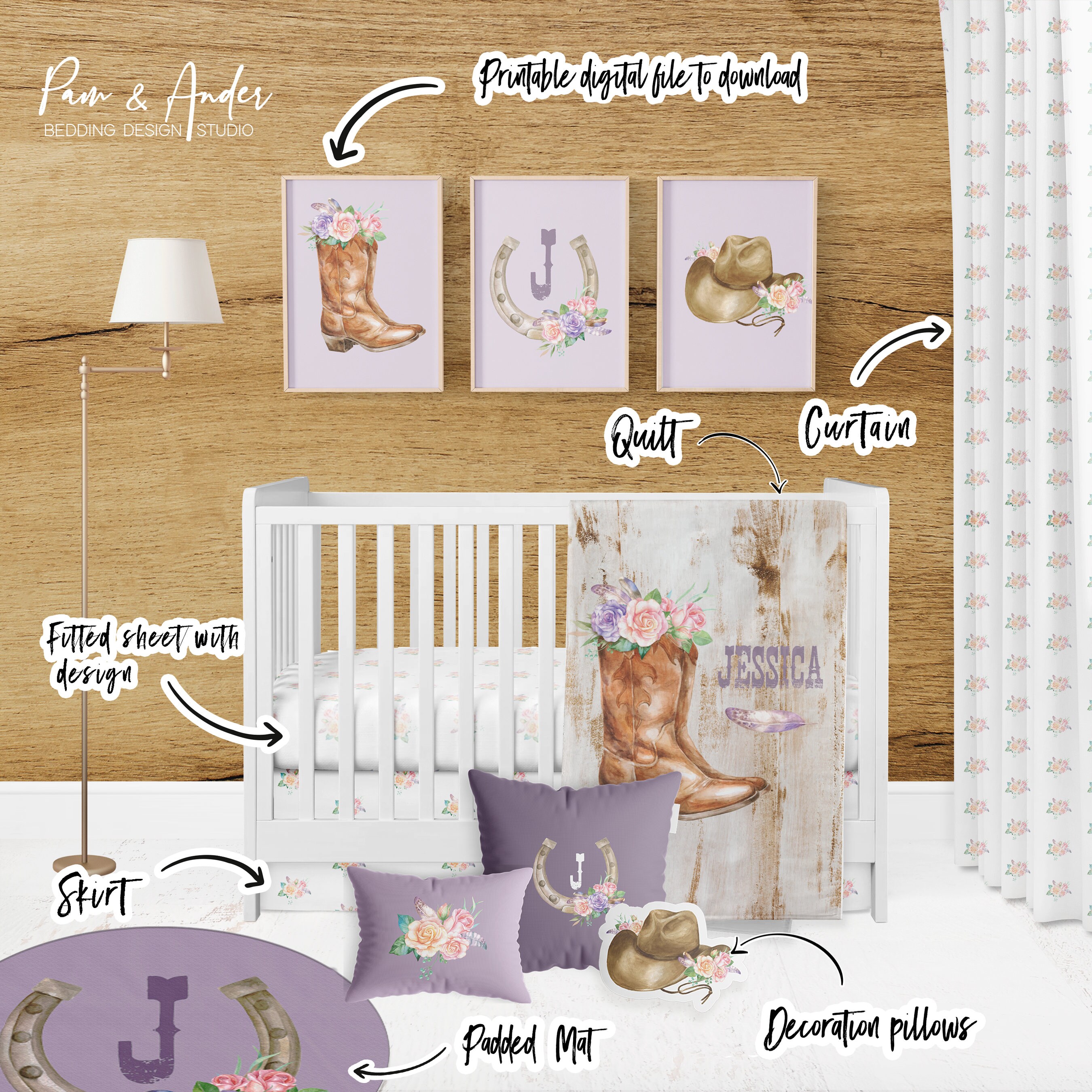 COWGIRL CRIB BEDDING Set, Baby Cowgirl Blanket, Western Nursery, Baby