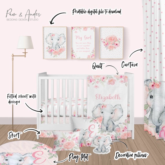 Elephant Baby Bedding Set Baby Girl Crib Bedding Set Pink Floral Crib Bedding Crib Sheet Girl Floral Elephant Nursery Baby Bedding Etsy Canada